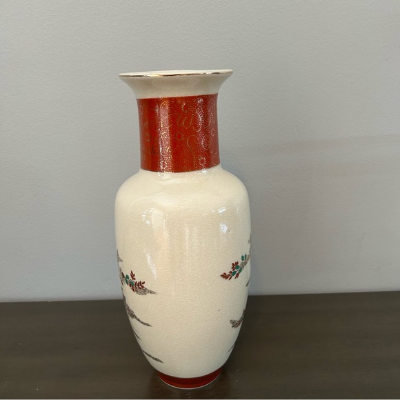 Vintage Satsuma 12"  Floral Crackle Glaze Vase Made in Japan - Picture 5 of 14